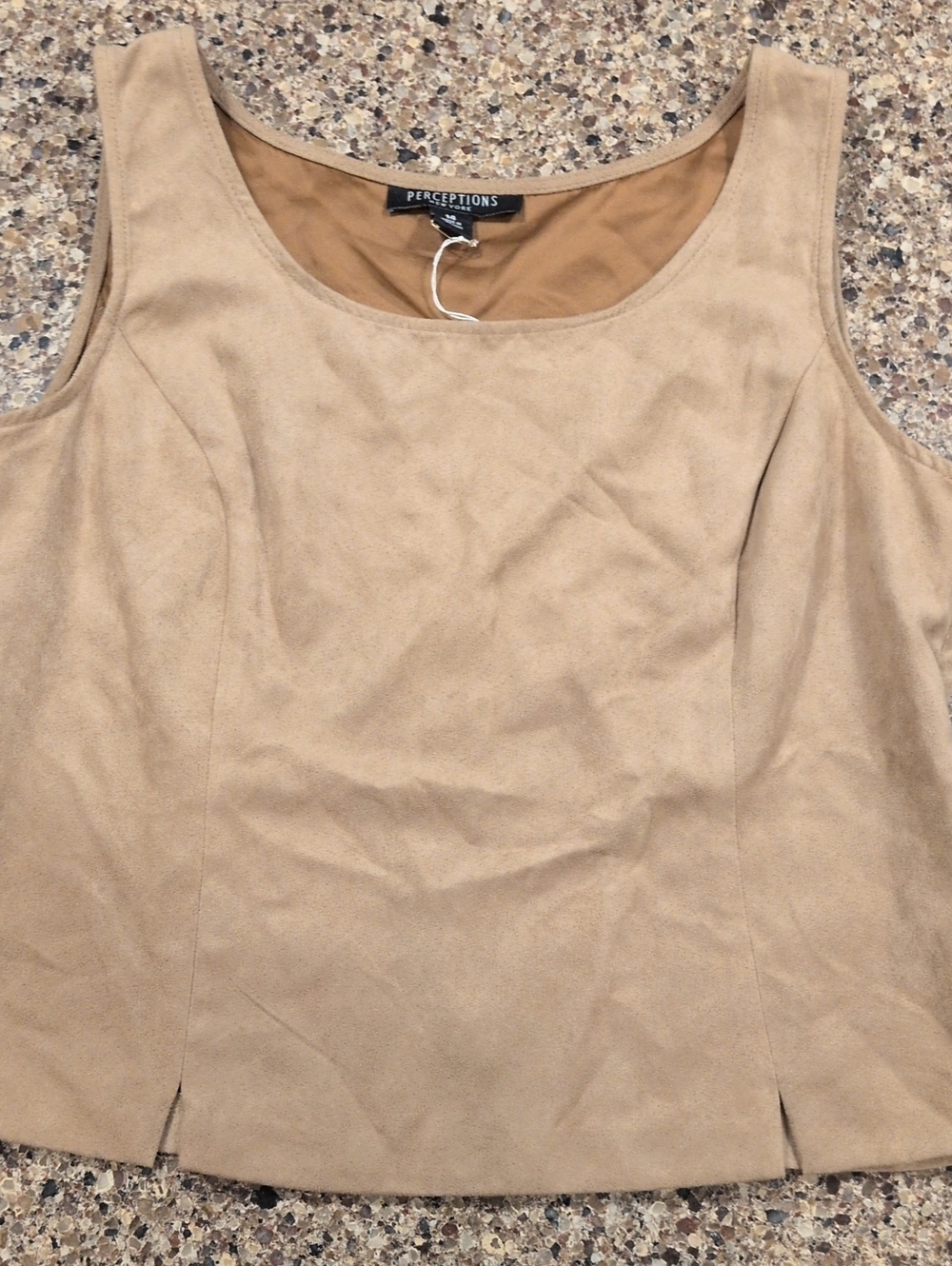 Perceptions Beige Suede-Look Sleeveless Tank Top